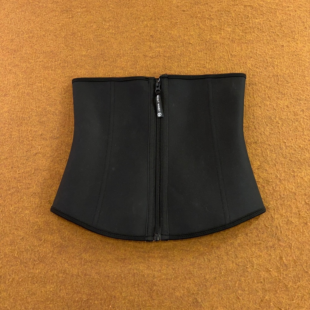 What Waist Women Large Black Leatherette Latex Zipper Waist Trainer Sweat Belt
